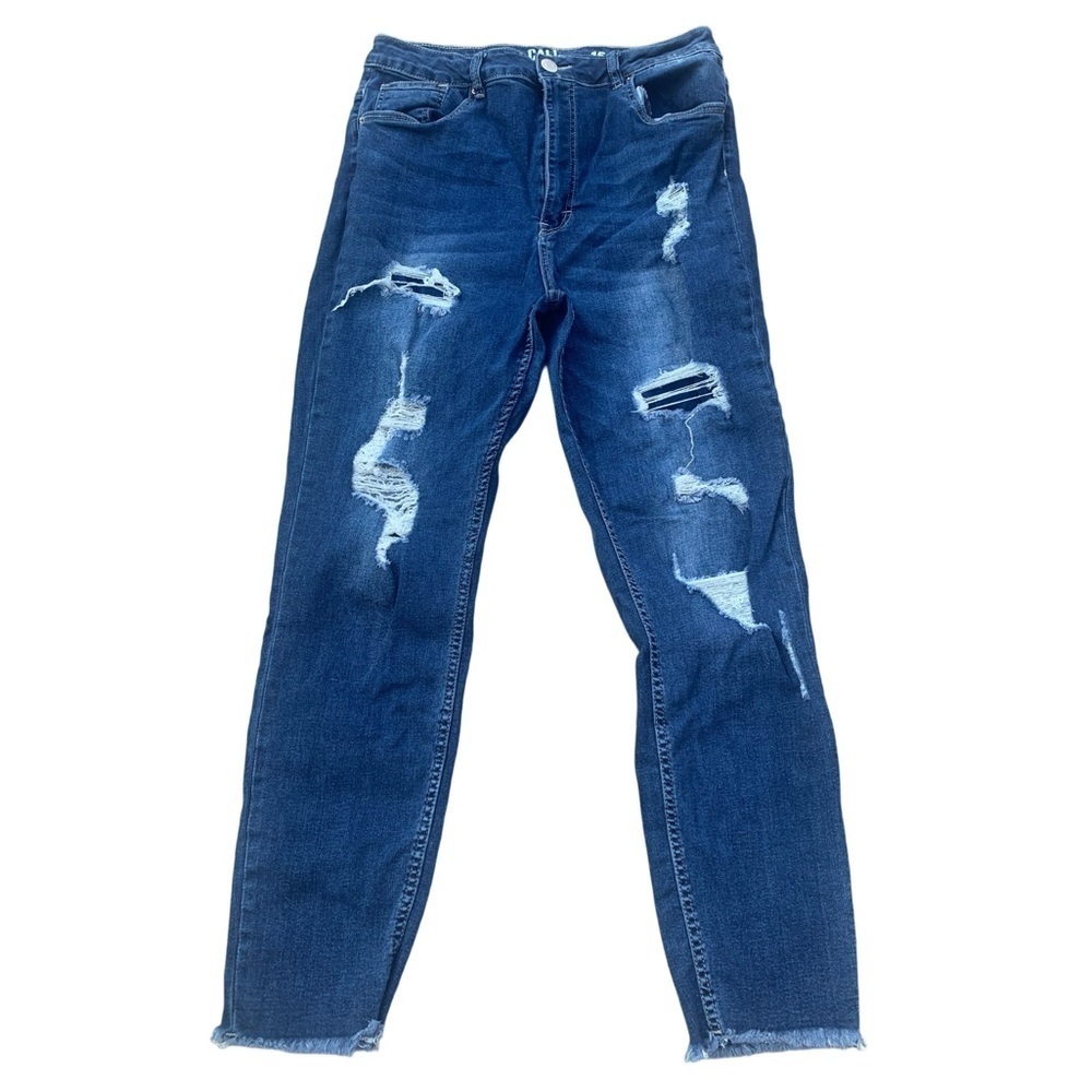 Cali Ultra High Rise Skinny Distressed Jeans - Dark Wash - Size 15